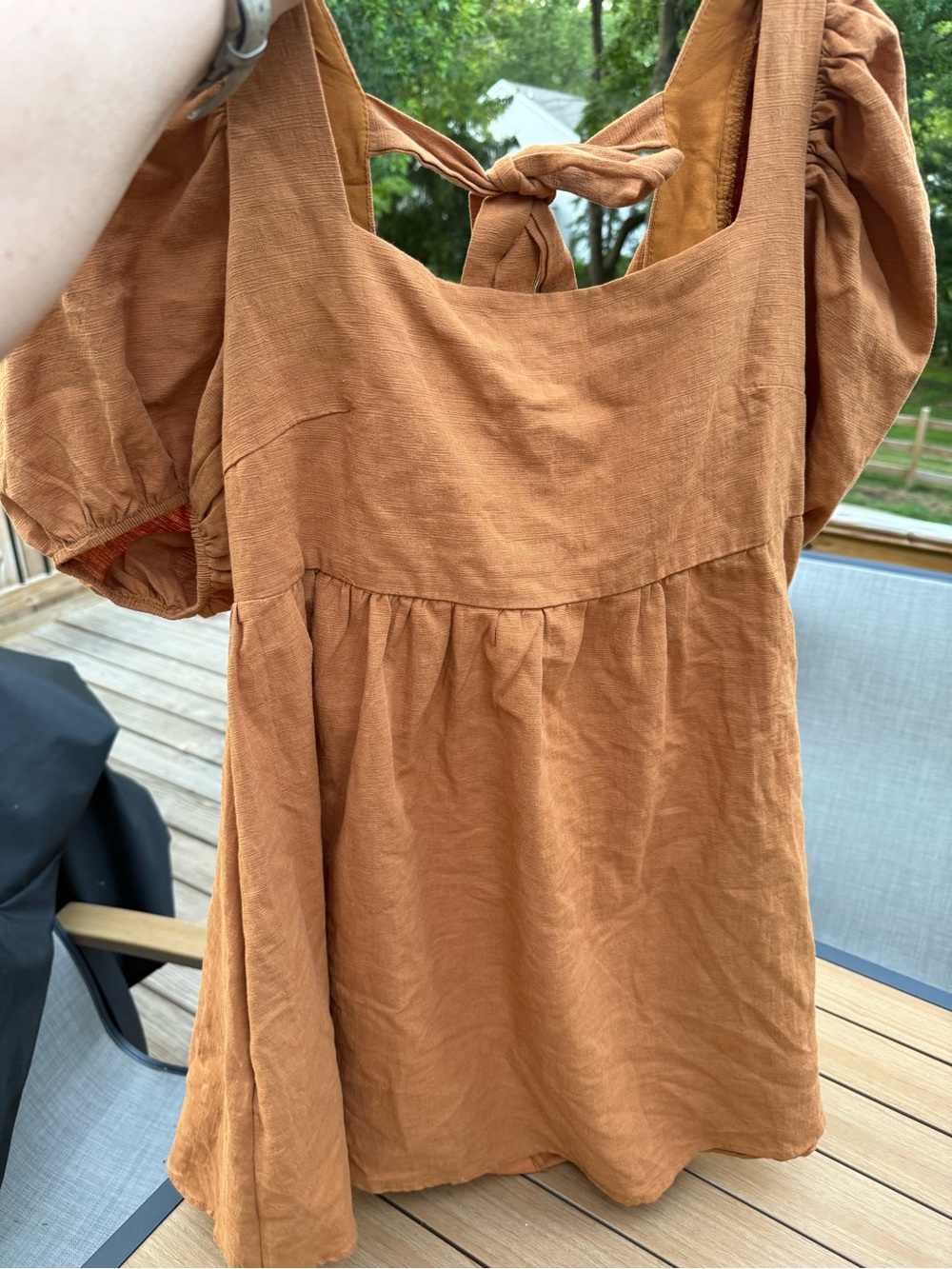 Jacquie The Label Babydoll Puff-Sleeve Square Neck Dress in Sienna. Size Large - Picture 4 of 7
